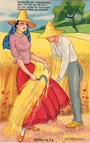 Postal antigo de costumes ilustrado por Elisa B. Felismino